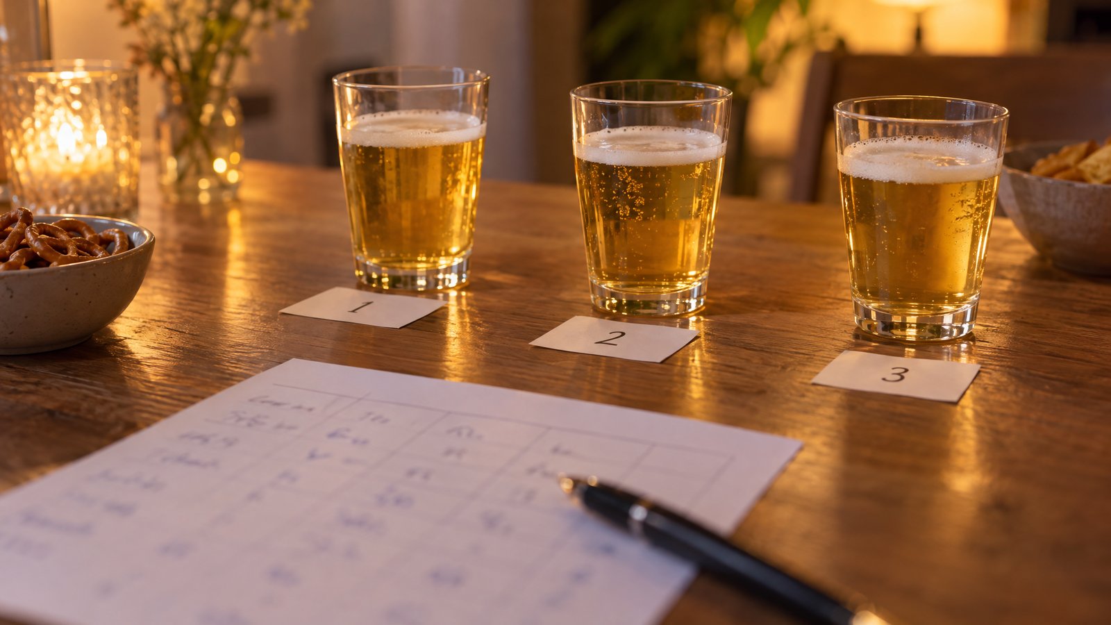 Beer off-flavour score sheet from a home tasting
